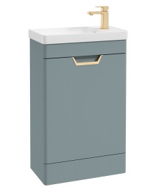 FREYA 55cm 1 Door Cloakroom Floor Standing Vanity Unit Matt Coral Green-Gold Handle