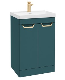 FREYA 60cm 2 Door Floor Standing Vanity Unit Matt Ocean Blue-Gold Handle