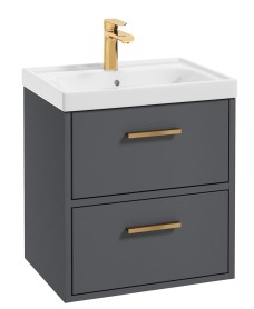 FINLAND Midnight Grey Matt 50cm Wall Hung Vanity Unit - Brushed Gold Handle