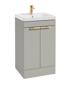 STOCKHOLM Floor Standing 50cm Two Door Vanity Unit Matt Arctic Grey - Brushed Gold Handles