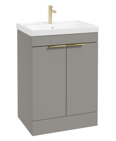 STOCKHOLM Floor Standing 60cm Two Door Vanity Unit Matt Khaki - Brushed Gold Handles