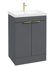 STOCKHOLM Floor Standing 60cm Two Door Vanity Unit Matt Midnight Grey - Brushed Gold Handles