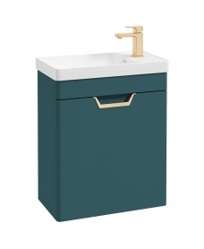 FREYA 55cm 1 Door Cloakroom Wall Hung Vanity Unit Matt Ocean Blue-Gold Handle