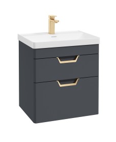 FREYA 60cm 2 Drawer Wall Hung Vanity Unit Matt Night Sky Blue-Gold Handle