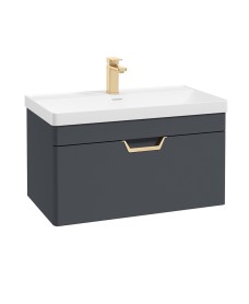 FREYA 80cm 1 Drawer Wall Hung Vanity Unit Matt Night Sky Blue-Gold Handle