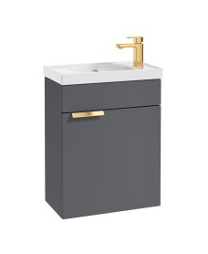 STOCKHOLM Wall Hung 50cm Cloakroom Vanity Unit Matt Midnight Grey - Brushed Gold handles