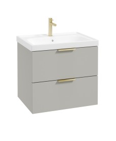 STOCKHOLM Wall Hung 60cm Two Drawer Vanity Unit Matt Arctic Grey - Brushed Gold Handle