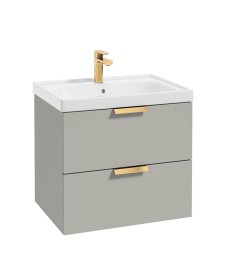 STOCKHOLM Wall Hung 60cm Two Drawer Vanity Unit Matt Arctic Grey - Brushed Gold Handle