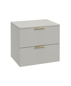 STOCKHOLM Wall Hung 60cm Two Drawer Countertop Vanity Unit Matt Arctic Grey - Brushed Gold Handles