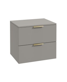 STOCKHOLM Wall Hung 60cm Two Drawer Countertop Vanity Unit Matt Khaki - Brushed Gold Handles