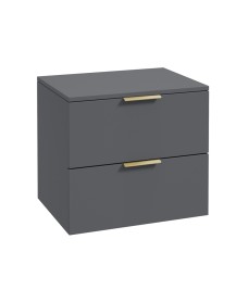 STOCKHOLM Wall Hung 60cm Two Drawer Countertop Vanity Unit Matt Midnight Grey - Brushed Gold Handles