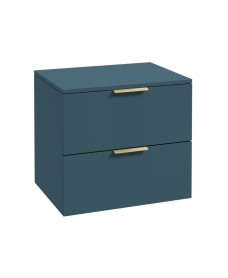 STOCKHOLM Wall Hung 60cm Two Drawer Countertop Vanity Unit Matt Ocean Blue - Brushed Gold Handles