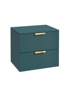 STOCKHOLM Wall Hung 60cm Two Drawer Countertop Vanity Unit Matt Ocean Blue - Brushed Gold Handles