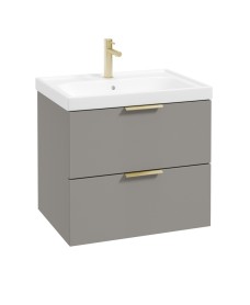 STOCKHOLM Wall Hung 60cm Two Drawer Vanity Unit Matt Khaki - Brushed Gold Handle