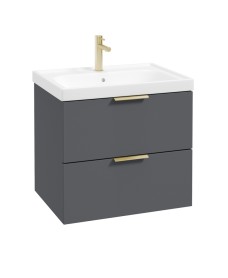 STOCKHOLM Wall Hung 60cm Two Drawer Vanity Unit Matt Midnight Grey - Brushed Gold Handle