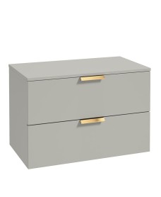 STOCKHOLM Wall Hung 80cm Two Drawer Countertop Vanity Unit Matt Arctic Grey - Brushed Gold Handles