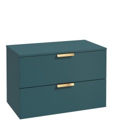 STOCKHOLM Wall Hung 80cm Two Drawer Countertop Vanity Unit Matt Ocean Blue - Brushed Gold Handles