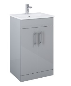 BELMONT SQUARE Gloss Light Grey 50cm Floor Standing 2 Door Vanity Unit