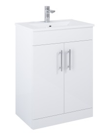 BELMONT SQUARE Gloss White 60cm Floor Standing 2 Door Vanity Unit