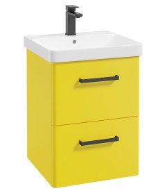 KORA  50cm Wall Hung 2 Drawer Vanity Unit Sun-Kissed Yellow Matt-Black Handles