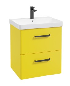 KORA  60cm Wall Hung 2 Drawer Vanity Unit Sun-Kissed Yellow Matt-Black Handles