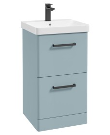 KORA  50cm Floor Standing 2 Drawer Vanity Unit Matt Morning Sky Blue-Black Handles