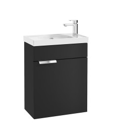 STOCKHOLM Wall Hung 50cm Cloakroom Vanity Unit Matt Black - Brushed Chrome Handles