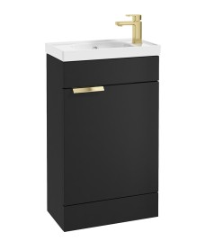 STOCKHOLM Floor Standing 50cm Cloakroom Vanity Unit Matt Black - Brushed Gold Handles