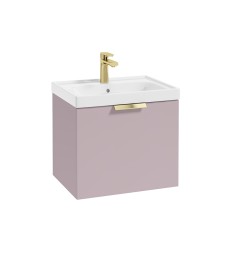 STOCKHOLM Wall Hung 50cm Single Drawer Vanity Unit Matt Cashmere Pink - Brushed Gold Handles