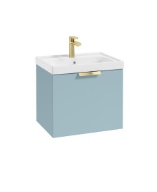 STOCKHOLM Wall Hung 50cm Single Drawer Vanity Unit Matt Morning Sky Blue - Brushed Gold Handles