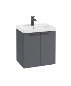 STOCKHOLM Wall Hung 50cm Two Door Vanity Unit Matt Midnight Grey- Matt Black Handles