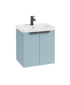 STOCKHOLM Wall Hung 50cm Two Door Vanity Unit Matt Morning Sky Blue- Matt Black Handles