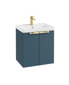 STOCKHOLM Wall Hung 50cm Two Door Vanity Unit Matt Ocean Blue- Brushed Gold Handles