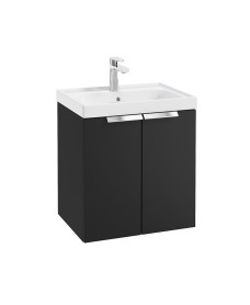 STOCKHOLM Wall Hung 50cm Two Door Vanity Unit Matt Black- Brushed Chrome Handles