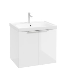 STOCKHOLM Wall Hung 60cm Two Door Vanity Unit Gloss White- Brushed Chrome Handles