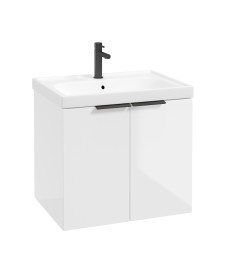 STOCKHOLM Wall Hung 60cm Two Door Vanity Unit Gloss White- Matt Black Handles