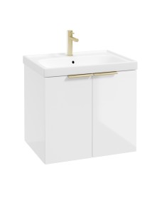 STOCKHOLM Wall Hung 60cm Two Door Vanity Unit Gloss White- Brushed Gold Handles