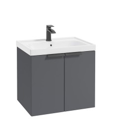 STOCKHOLM Wall Hung 60cm Two Door Vanity Unit Matt Midnight Grey- Matt Black Handles