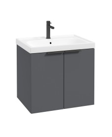 STOCKHOLM Wall Hung 60cm Two Door Vanity Unit Matt Midnight Grey- Matt Black Handles