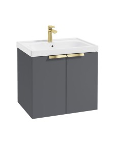 STOCKHOLM Wall Hung 60cm Two Door Vanity Unit Matt Midnight Grey- Brushed Gold Handles