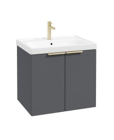 STOCKHOLM Wall Hung 60cm Two Door Vanity Unit Matt Midnight Grey- Brushed Gold Handles