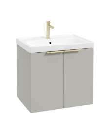 STOCKHOLM Wall Hung 60cm Two Door Vanity Unit Matt Arctic Grey- Brushed Gold Handles