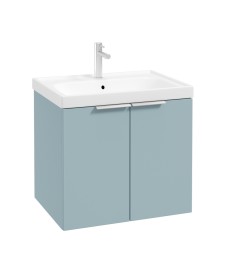 STOCKHOLM Wall Hung 60cm Two Door Vanity Unit Matt Morning Sky Blue- Brushed Chrome Handles