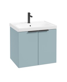 STOCKHOLM Wall Hung 60cm Two Door Vanity Unit Matt Morning Sky Blue- Matt Black Handles