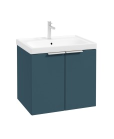 STOCKHOLM Wall Hung 60cm Two Door Vanity Unit Matt Ocean Blue- Brushed Chrome Handles