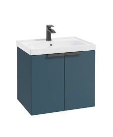 STOCKHOLM Wall Hung 60cm Two Door Vanity Unit Matt Ocean Blue- Matt Black Handles