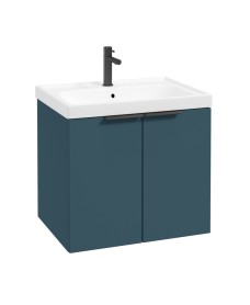 STOCKHOLM Wall Hung 60cm Two Door Vanity Unit Matt Ocean Blue- Matt Black Handles