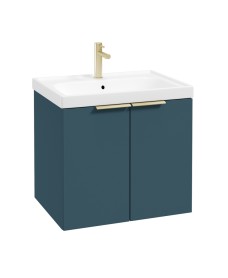 STOCKHOLM Wall Hung 60cm Two Door Vanity Unit Matt Ocean Blue- Brushed Gold Handles