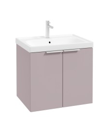 STOCKHOLM Wall Hung 60cm Two Door Vanity Unit Matt Cashmere Pink- Brushed Chrome Handles