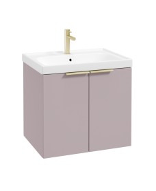 STOCKHOLM Wall Hung 60cm Two Door Vanity Unit Matt Cashmere Pink- Brushed Gold Handles